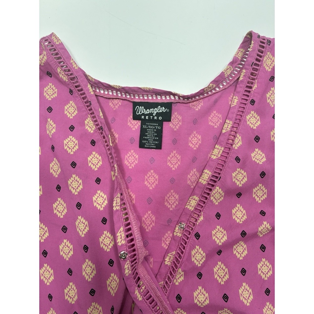 Wrangler Retro Surplice Women Wrap Blouse Size XL Puffed Sleeves Aesthetic - Picture 6 of 11